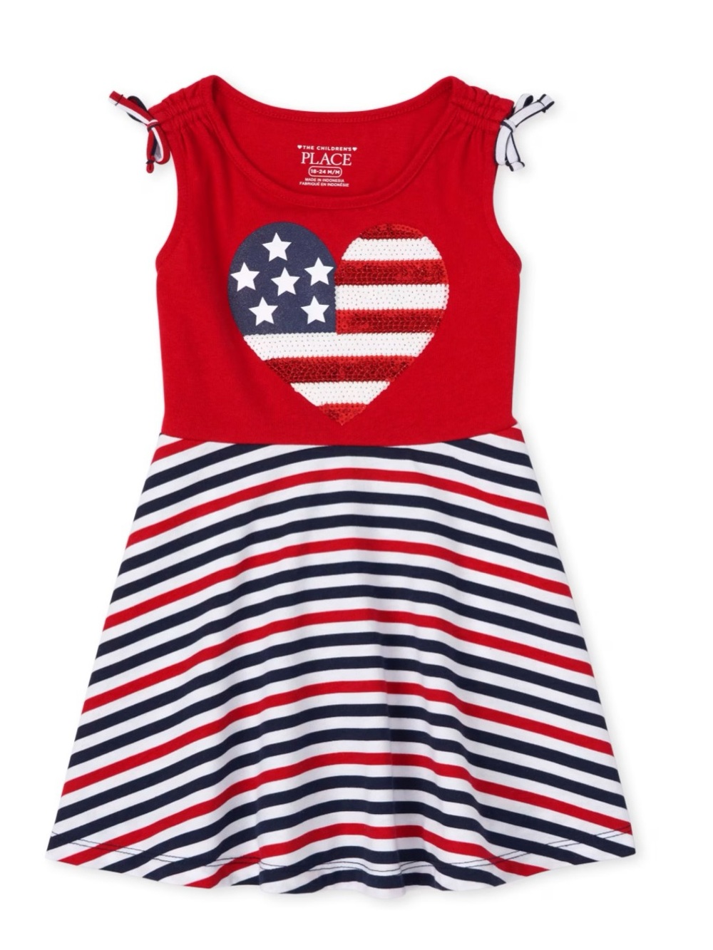 Girls Americana Flag Striped Tank Dress - Red